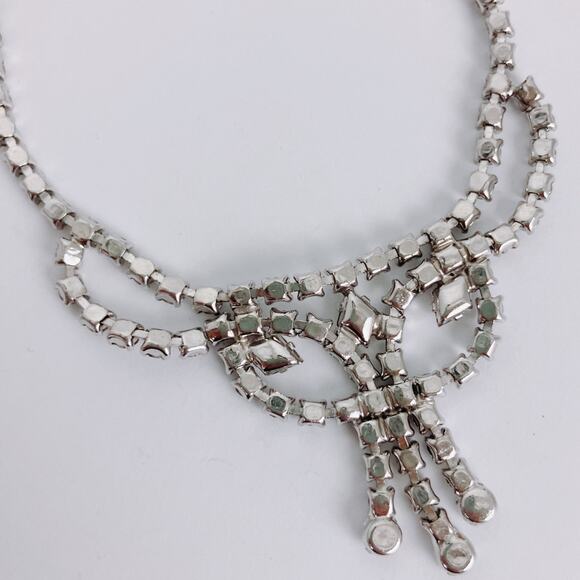 VTG Mid Century Rhinestone Bib Necklace 1950s Glamorous Sparkling Bridal Refined - Picture 8 of 10